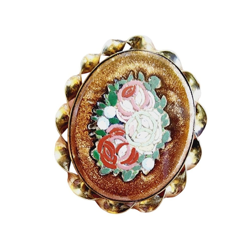 Antique Goldstone Mosaic Twisted Gold Filled Brooch (A1765)